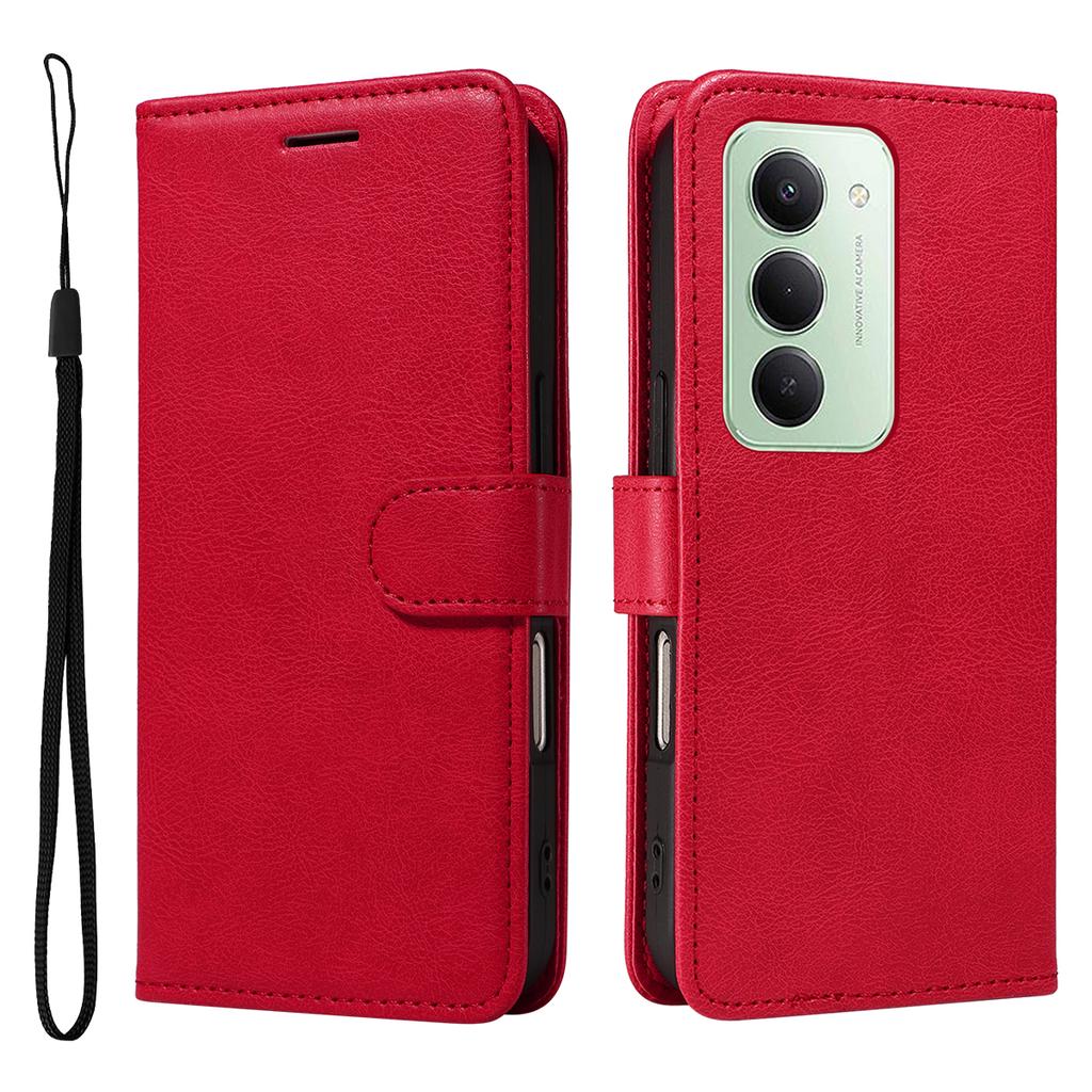 Для Xiaomi Redmi 15 4G (США) (171 мм) Кожаный чехол-кошелек с ремешком Однотонный чехол-подставка для телефона