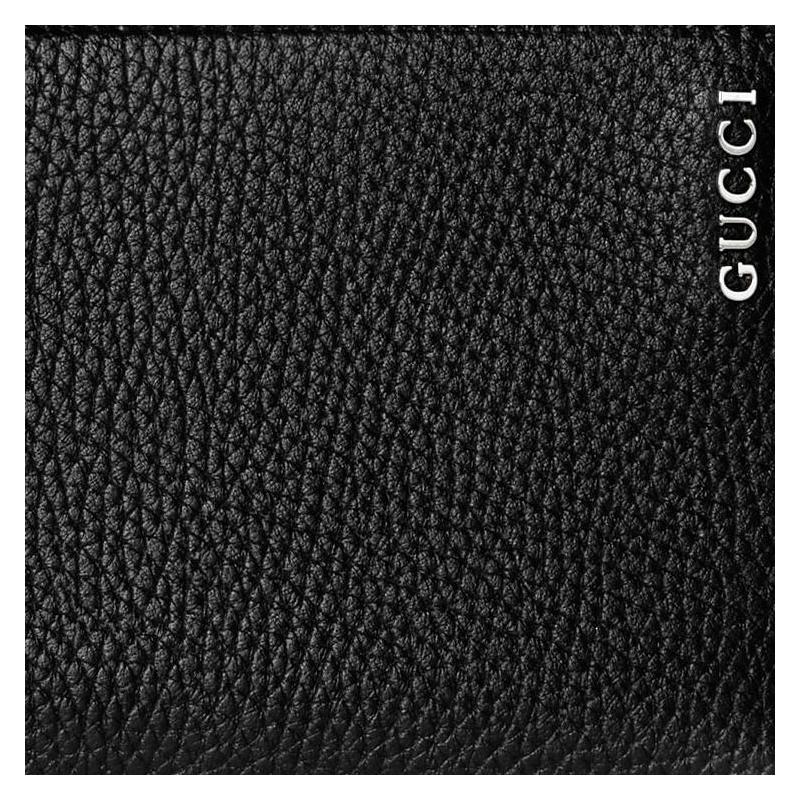 Gucci Script letter logo zipper closure leather card holder wallet men's black