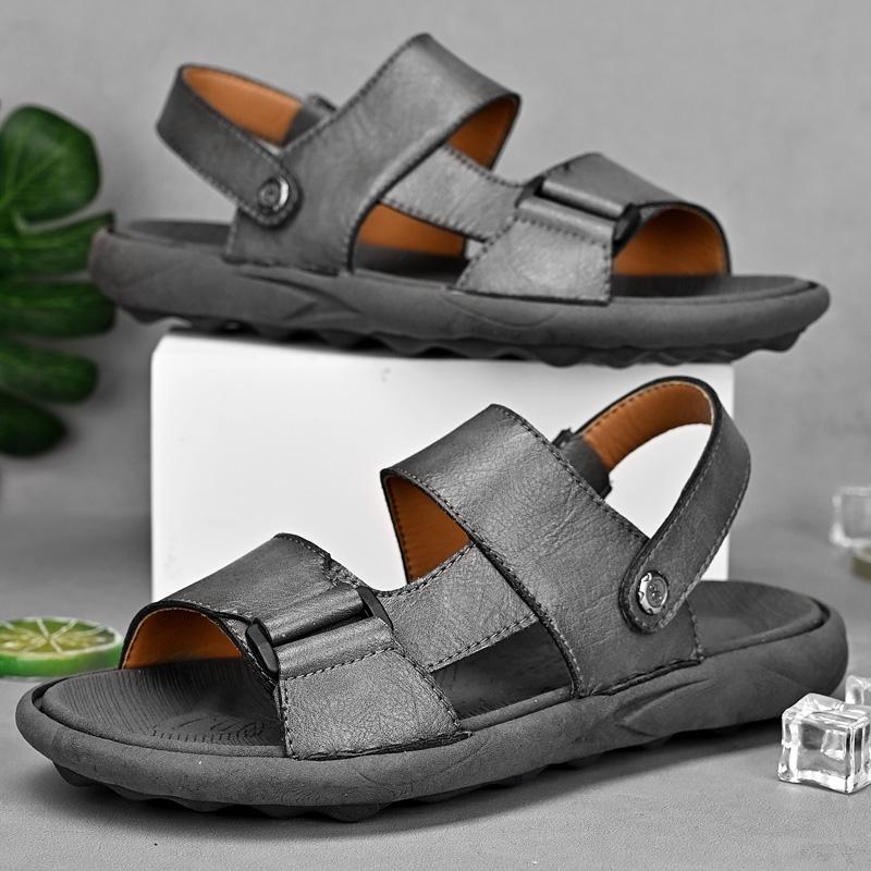 Hot Selling Men's Leather Sandals Europe America Simple Beach Shoes Home Casual Shoes Men's Wear-resistant Hiking Shoes