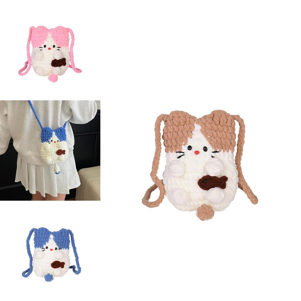 Молодежная шерстяная вязаная сумка через плечо с дышащей тканью и игривым животным узором