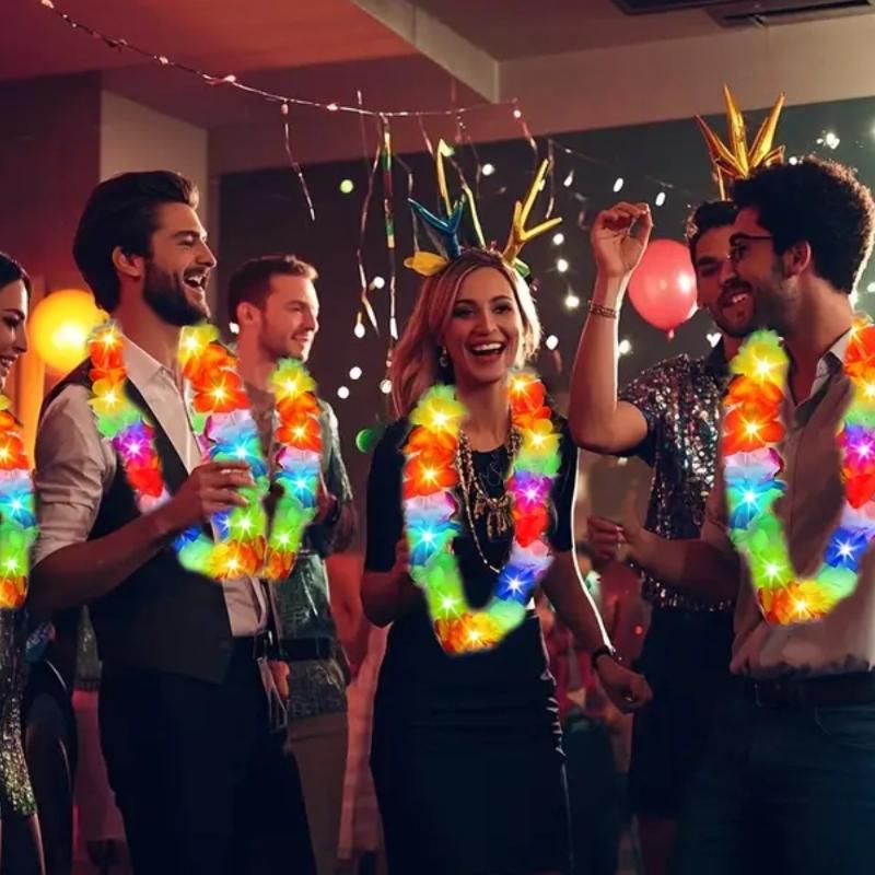 Светодиодные гавайские леи, цветочный венок, светящееся ожерелье, светящиеся для дня рождения, свадьбы, украшения для вечеринки, аксессуар для карнавала, фестиваля