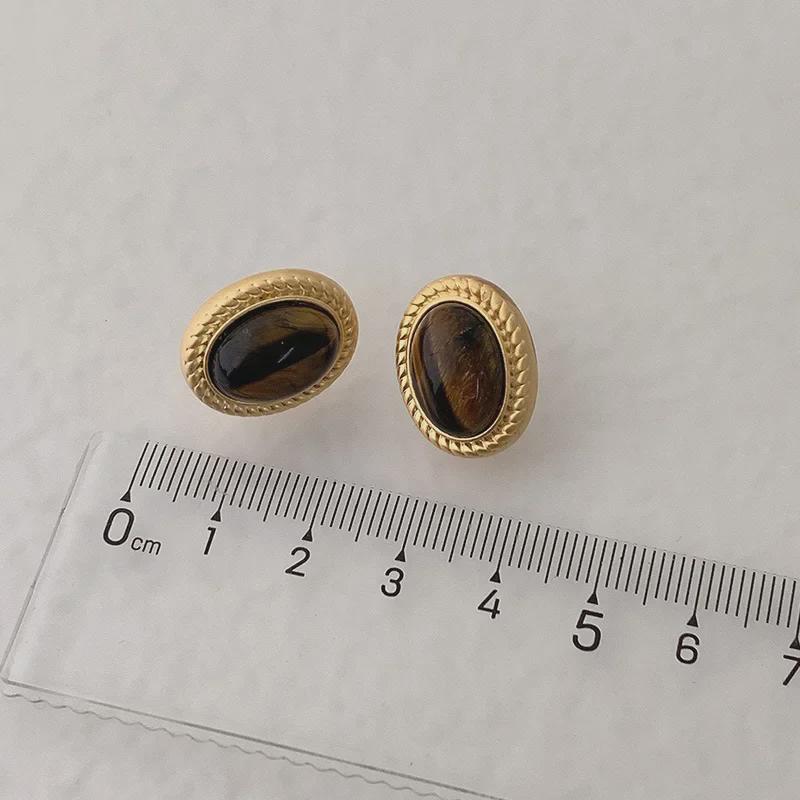 Серьги-иглы из серебра 925 пробы в стиле ретро с французским тигровым глазом — элегантный нишевый дизайн для женщин.