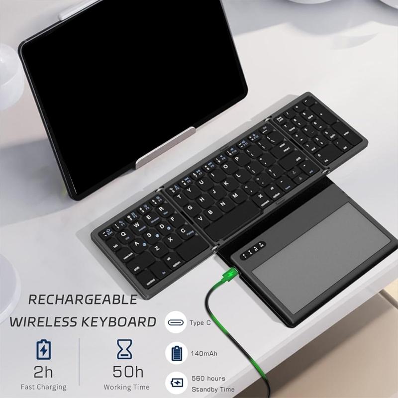 Складная Bluetooth-клавиатура BT3.0 Беспроводная со встроенным тачпадом и цифровой панелью Длительное время работы от батареи до 30 часов непрерывной работы
