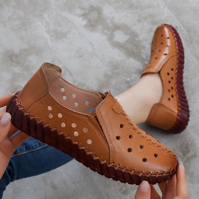 Summer Genuine Leather Shoes New Fashion Women Shoes Woman For Mom Women's Flats Comfortable Handmade Pregnant Hole Sandals Shoes