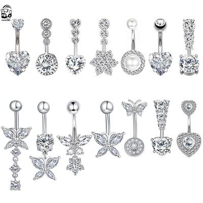 Циркон Кристалл Кольца Пупка Для Женщин Кольцо Пупка Хирургическая Сталь Штанга Сердце Круглый Пирсинг Ювелирные Изделия