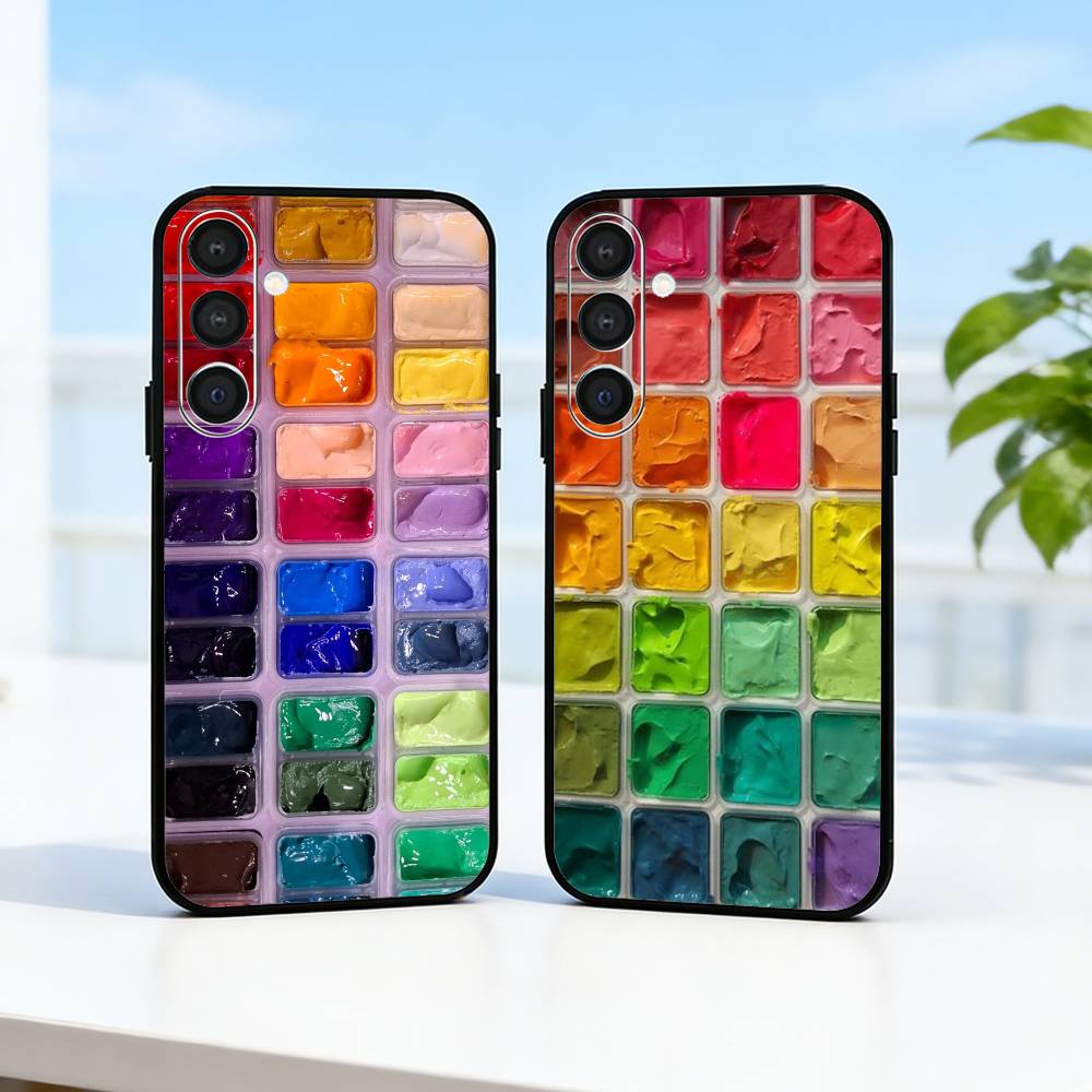 Watercolors Set Paint Palette Phone Case For Samsung A73,72,71,53,52,51,22,91,80, Soft Black Cover
