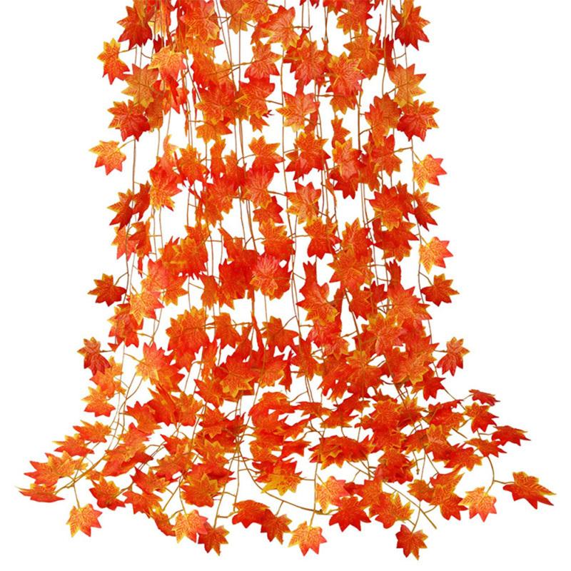 12pcs Artificial Maple Leaf Vines Weatherproof Outdoor Hanging Garland For Autumn Thanksgiving Fall