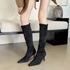Женские высокие сапоги 2025 новые модели, но до колена, маленькие высокие сапоги с острым носком, на шпильке, эластичные сапоги