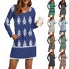 Women's Fashion V-Neck Long Sleeve Drawstring With Pockets Vintage Printed Casual Dresses