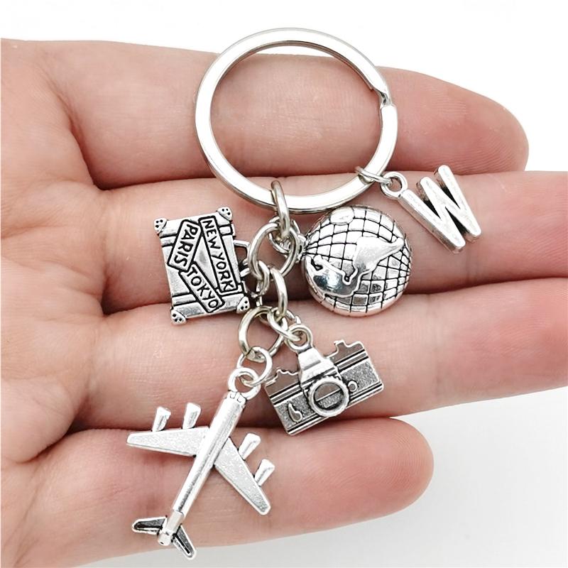 26 Букв Самолет Брелок Подвеска Самолет Брелок Земля Камера Шарм Брелок Лучшие Друзья Путешествия Ювелирные Изделия Подарки