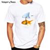 Funny New Design Goldfish And Shark Brand Fish Cool Printed Men's Casual T-shirt Male Retro Hipster Tops Tee