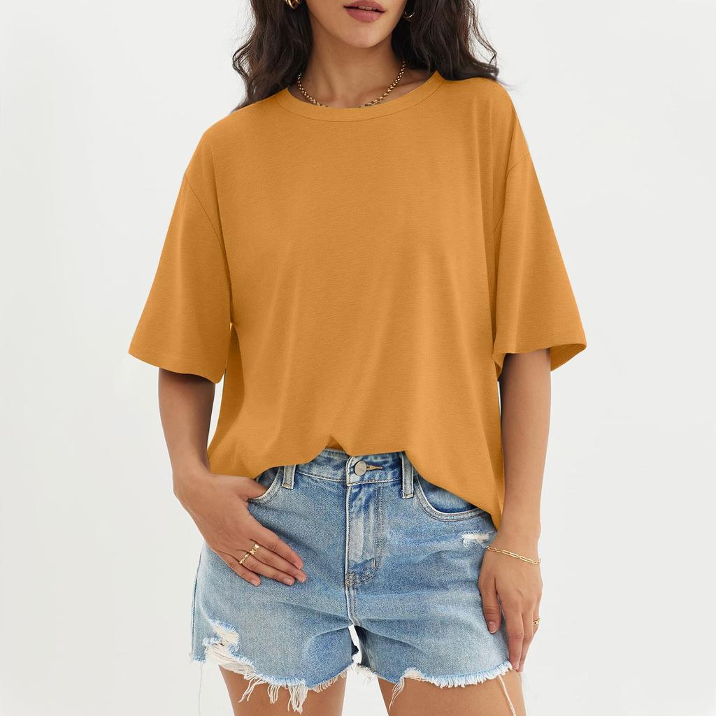 Женский модный повседневный однотонный топ с круглым вырезом и тремя рукавами с половиной рукавами