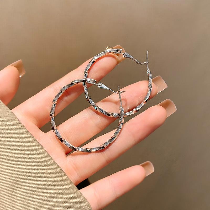 Trendy Silver Hoop Earrings for Women Twisted Wave Metal Loop Earrings Bohemian Hiphop Party Ear Jewelry