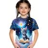 Детские футболки 2025 года, летние новые стильные милые топы для девочек с изображением животных, с круглым вырезом и короткими рукавами