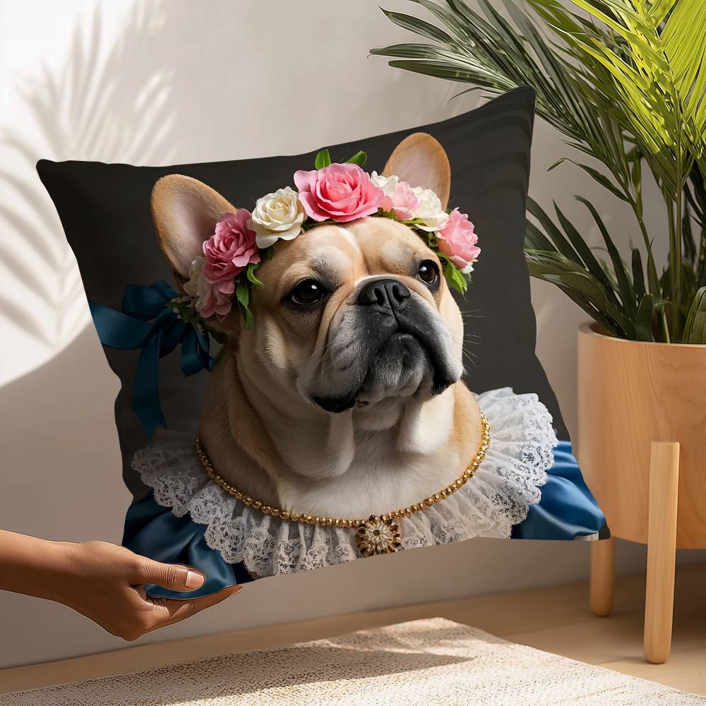Renaissance Royal French Bulldog Pillow Case Square DoubleSided Print Cushion Case For Sofa Home Bedchamber Decor Gift