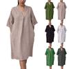 Women's Summer Solid Color Cotton And Linen V-neck Half-sleeved Midi Dress