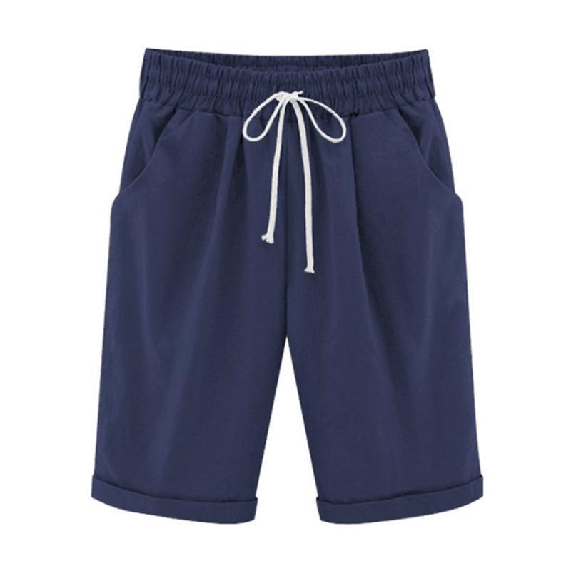 Summer Woman Cotton Linen Lace Up Shorts Plus Size Lady Casual Solid Color Short Trousers Pants