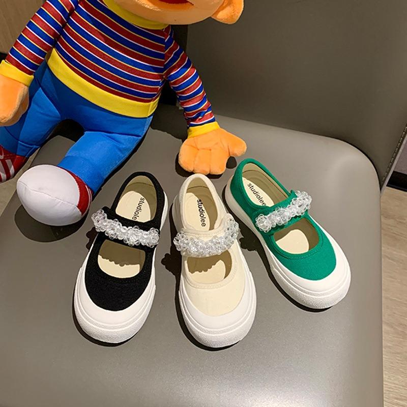 Галерея Обувь для девочек из парусины Женские туфли со стразами и липучками, с круглой головкой, неглубокие, полуперетягивающиеся, повседневные туфли на платформе