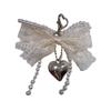 Elegant Pearls Beaded Bowknot Keychain Lovely Beaded Bowknot Keyring Accessory Pearls Bowknot Phone Lanyard Adornment