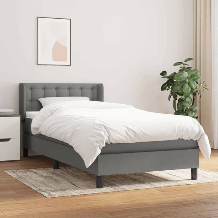 Maison Exclusive - Sommier à lattes de lit avec matelas Gris foncé 90x200 cm Tissu