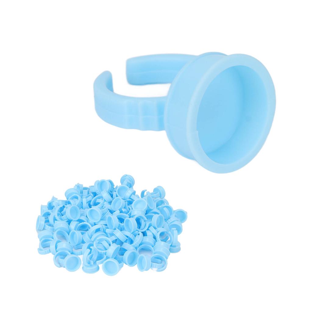 100pcs Eyelash Extension Glue Finger Rings Disposable Open Type Tattoo Ink Holder Cups Blue