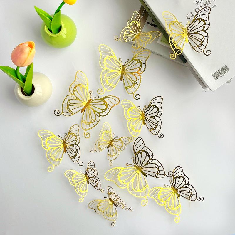 3D  12 PCS Hollow Butterfly Wall Decals Polka Dot Stickers for Kids Room Living Room Holiday Festival Decoration