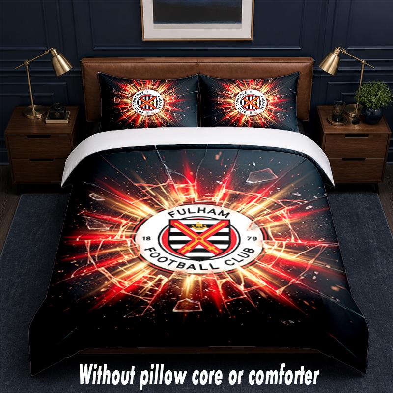 Fulham Football Design Bed Bedding Set 1 Duvet Cover + 2 Pillowcases Soft Breathable Household Bed Linens