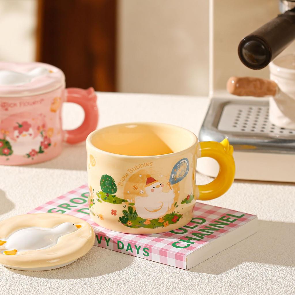 Кружка Папа Утка с крышкой Милая керамическая чашка Пара Девушка с высоким взглядом Сердце Подарок Девушка Чашка для воды