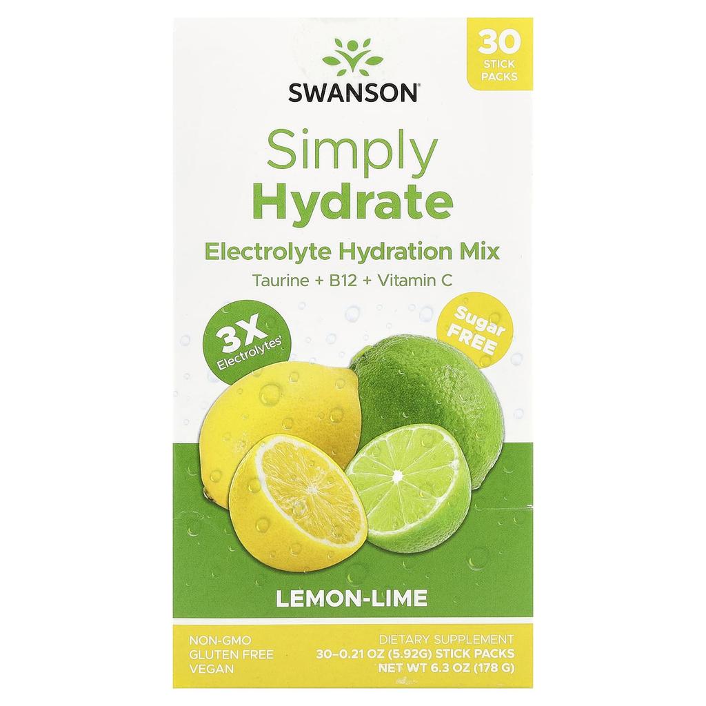 Simply Hydrate, Electrolyte Hydration Mix, Lemon-Lime, 30 Stick Packs, 5.92G (0.21Oz) Each