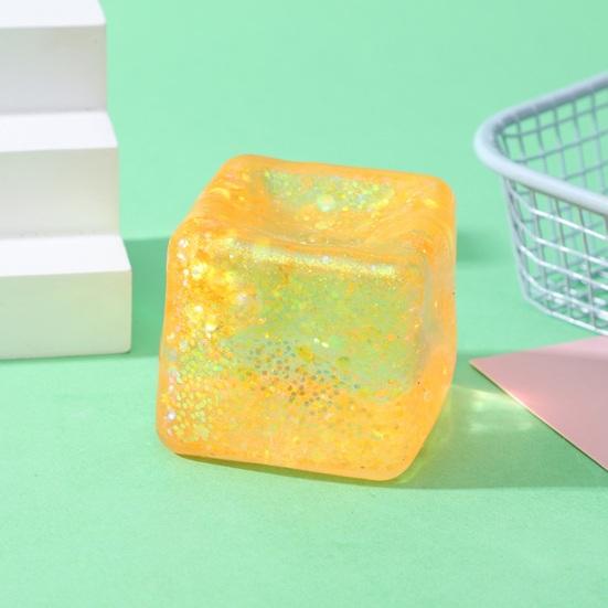 Ice Cube Squeeze Toy with Glitter Slow-Rising Water Cube TPR Fidget Toy for Stress Relief Portable Decompression Gadget for Kids
