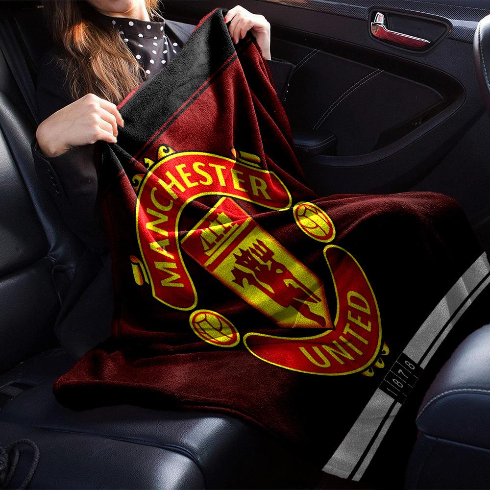 Manchester Crest Flannel Blanket, Soft Polyester, Modern Design, All-Season for Camping, Travel, Gifts for holidays or birthdays