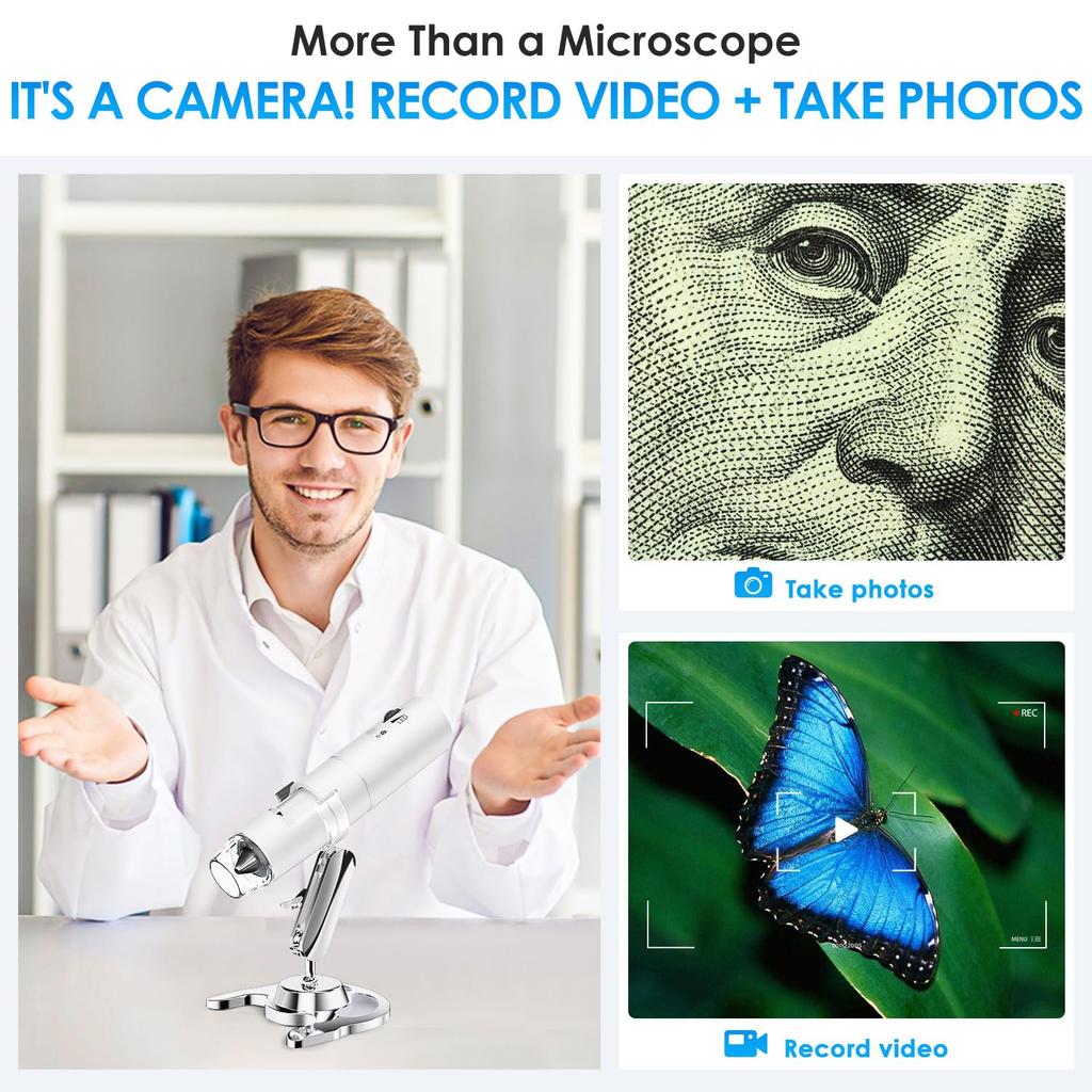 SKYBASIC Wifi Digital 2MP Portable Handheld Microscope with 8 Compatible with and Mac for Skin Circuit Board Biological and As a Fun Holiday Gift