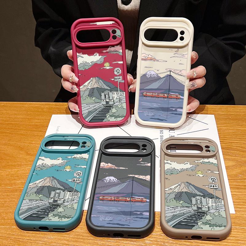 Матовый противоударный чехол для телефона с рисунком мультяшных гор для Google Pixel 9 Pro XL 8 Pro 8A, защита объектива, мягкий бампер из ТПУ