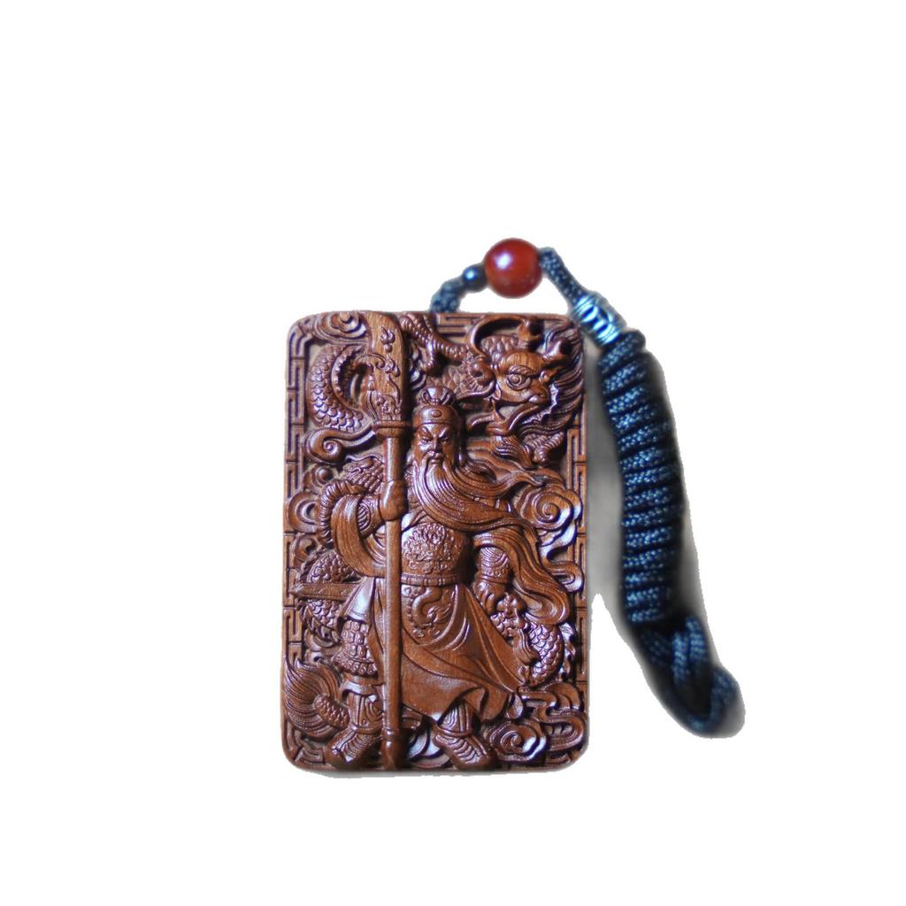 Hand-Carved Jujube Wood Guan Gong Pendant: Men's & Women's Natural Car Charm