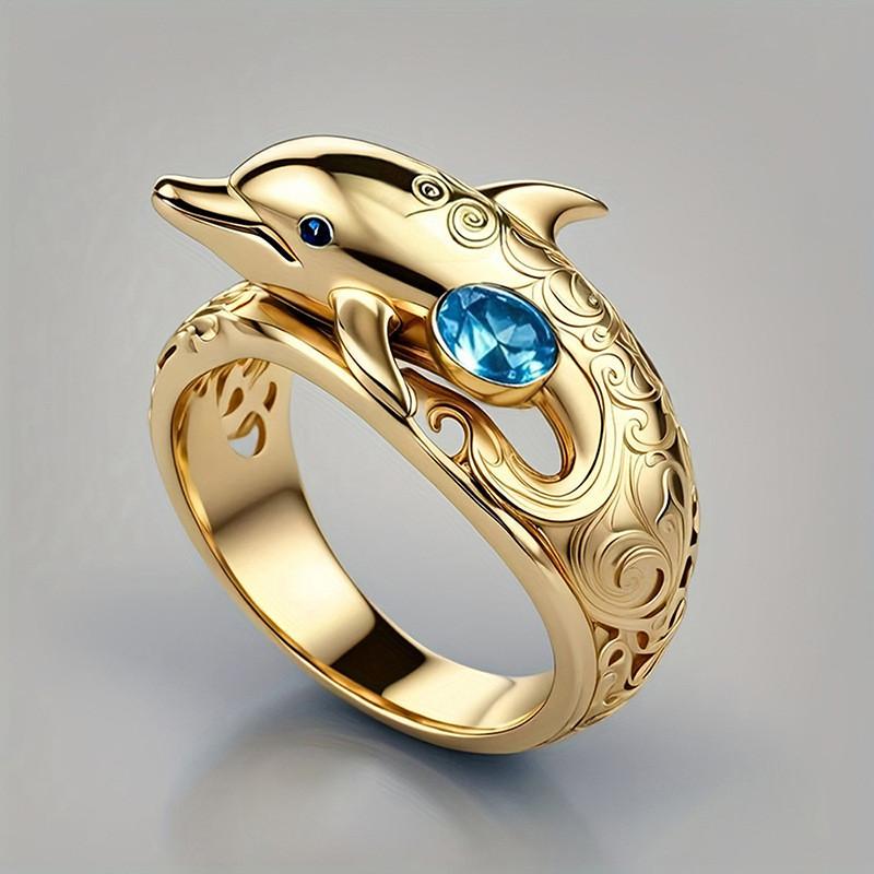 925 Sterling Silver Chic Dolphin Design Finger Rings for Women Ocean Animal Rings with Blue Cubic Zirconia Gifts Fashion Jewelry