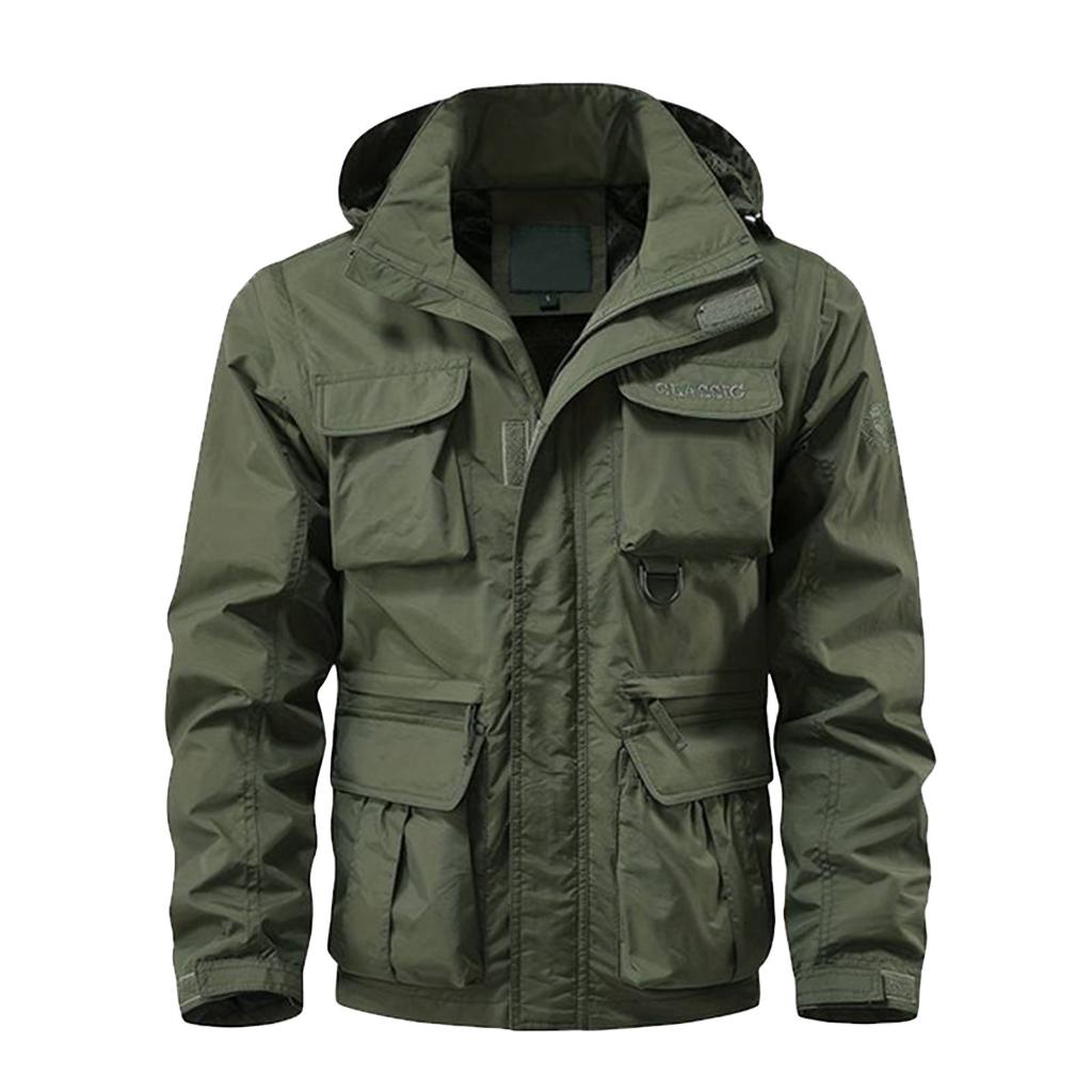 Men's Solid Color Detachable Outdoor Workwear Casual Loose Zipper Pocket Long Sleeve Jacket