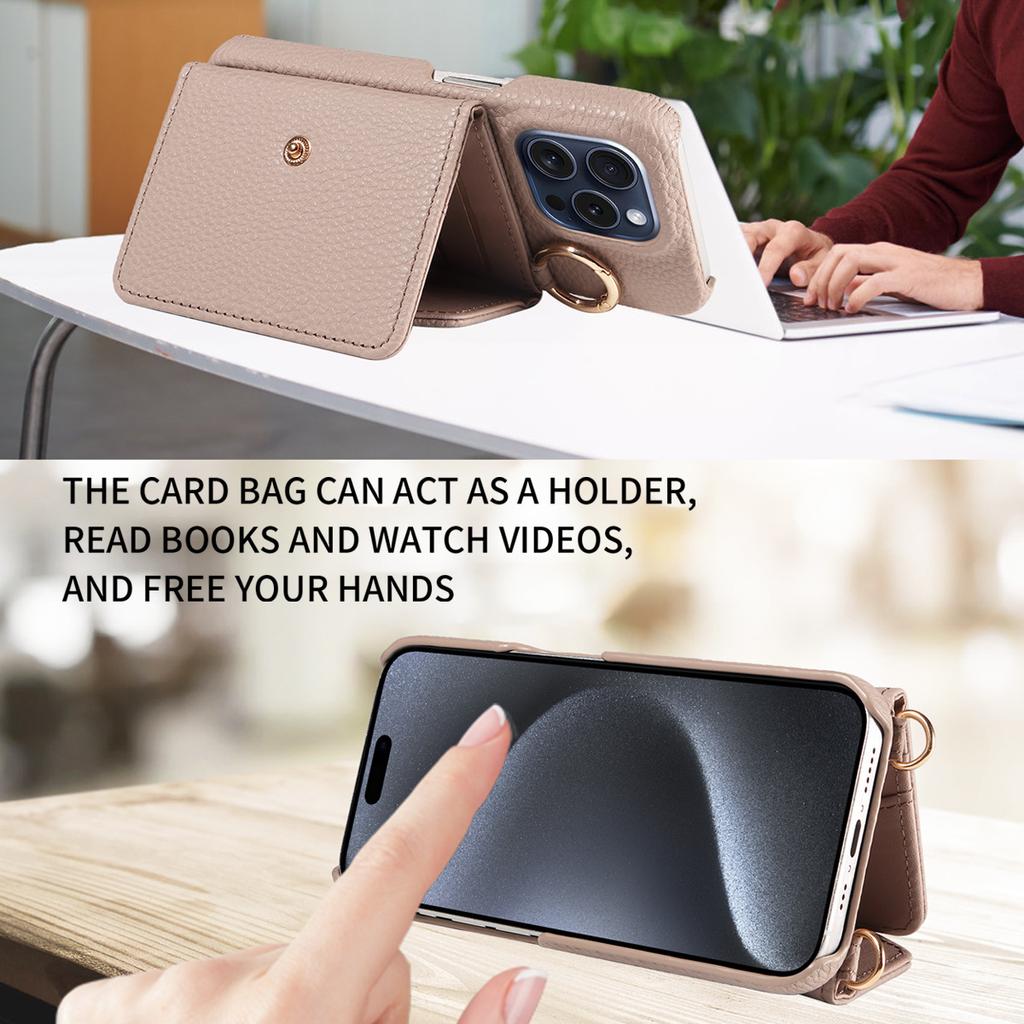 Чехол для телефона из искусственной кожи для IPhone 15 14 Plus 13 12 11 Pro Max с длинной сумкой через плечо на шнурке, противоударный чехол, с зеркалом