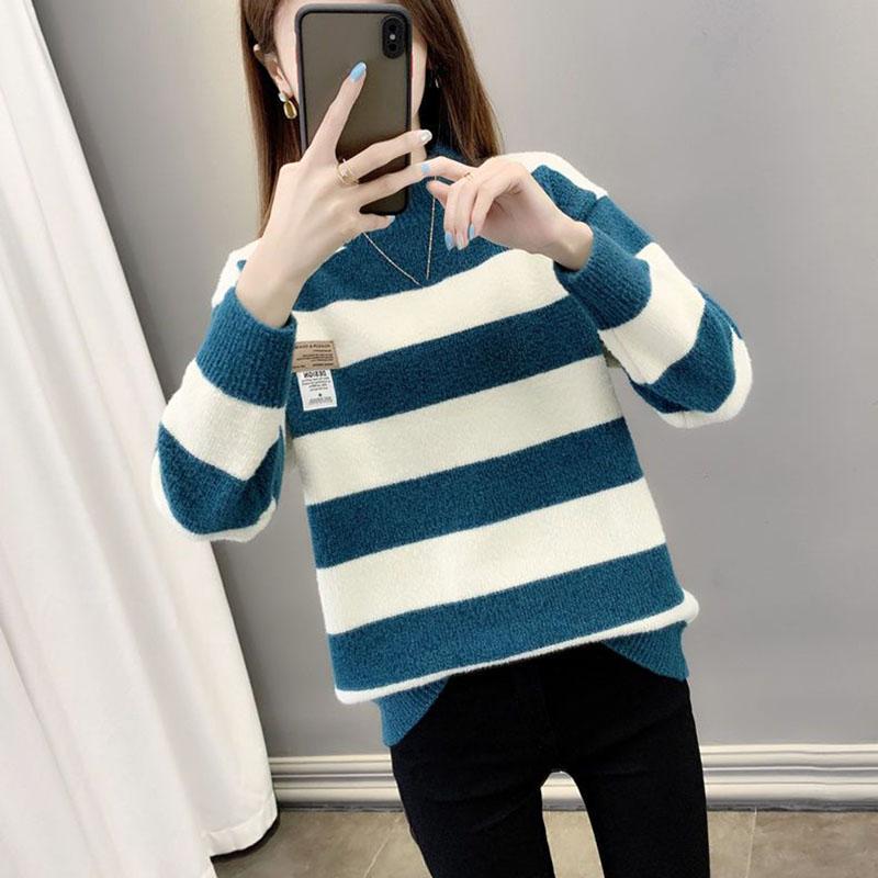 Полосатые цветные свитера из синели, женские осенне-зимние свободные утолщенные вязаные пуловеры в корейском стиле, повседневные джемперы большого размера