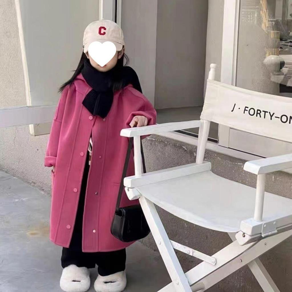Пальто из шерсти и кашемира для девочек в корейском стиле - Толстое, средней длины, Модное