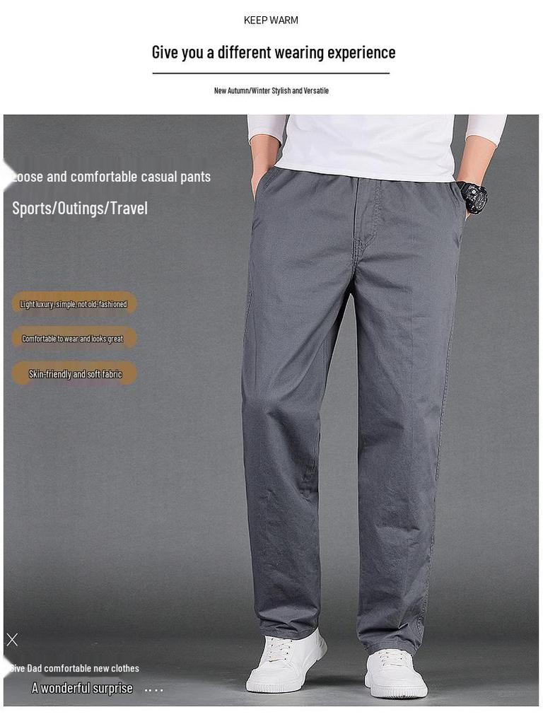 Men's Pure Cotton Cargo Pants - Loose Fit, Straight Leg, Plus Size, Spring/Autumn Style