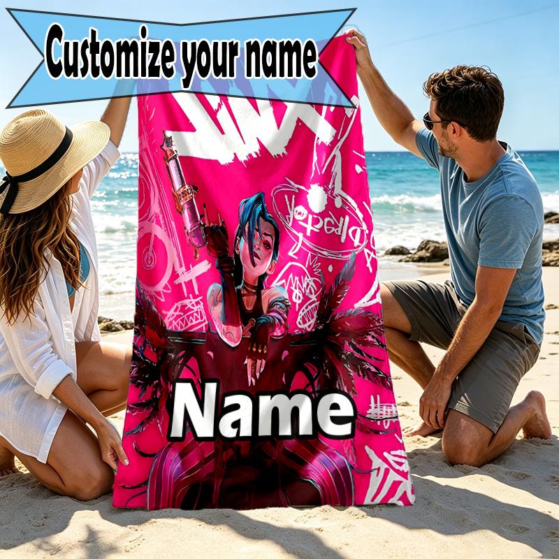 Custom Name Personalized Jinx Print Beach Towel, for Trip Camping Beach Party Home Decor, Birthday Gift for Family & Friends