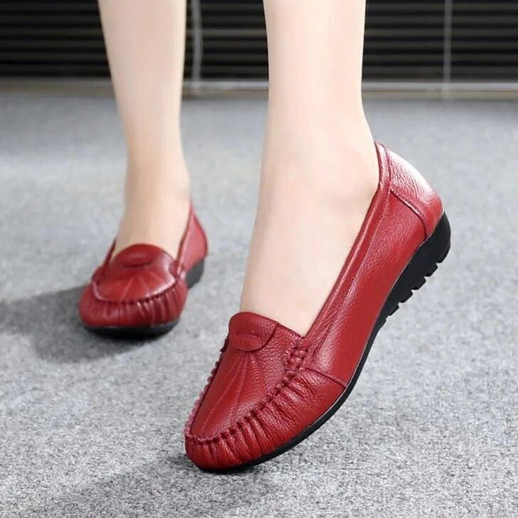 Туфли из 100% натуральной кожи, женские балетки, женская повседневная обувь из коровьей кожи, черный, синий, красный, желтый, большие размеры 42