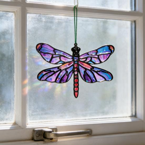 Yousheng Suncatcher Acrylic Stained Glass Effect Butterfly/Dragonfly/Fairy Ornament Window Hanging Decor Holiday Gift for Women Mom Grandma