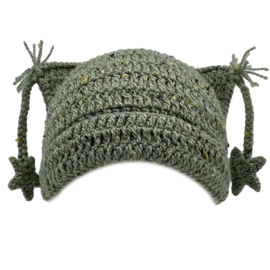 Мультяшная шапка-котенок, головной убор для девочек для активного отдыха, катания на лыжах, с мини-ушками, вязаная крючком шапочка-бини для катания на лыжах, кемпинга