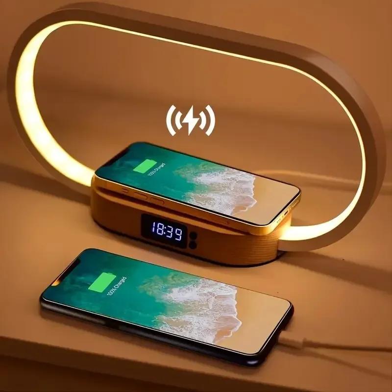 Wireless Charger Multifunction Pad Stand Clock LED Desk Lamp Night Light USB Port Fast Charging Station Dock For iPhone Samsung