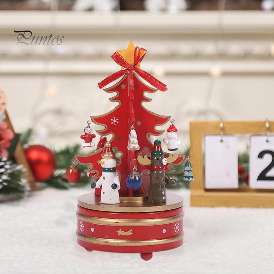 Wooden Christmas Tree Music Box Rotating Music Box Holiday Desktop Figurine for Living Room Bedroom Party Decoration