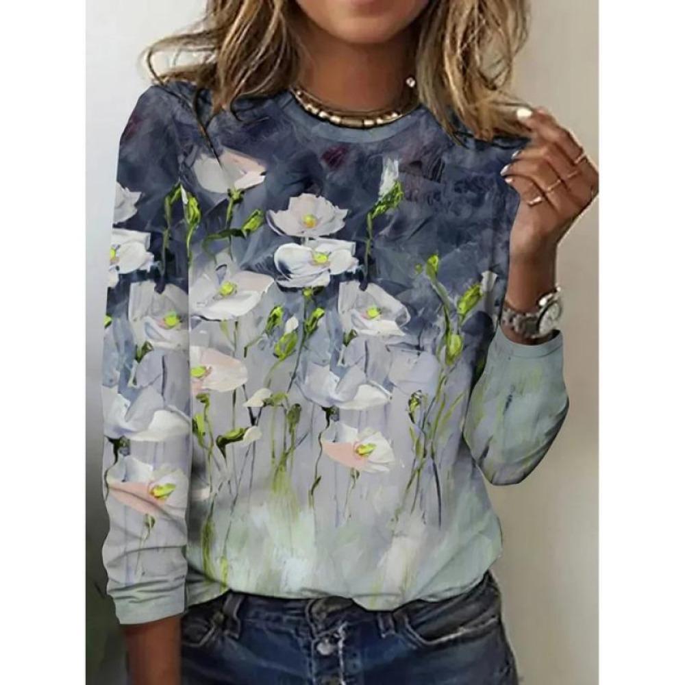 Autumn New Women's Marble Printed Casual Long Sleeved T-shirt Top
