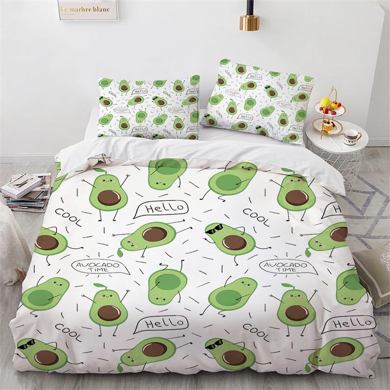3D Printed Avocado Faces Bedding Set Boys Girls Twin Queen Size Cute Fruit Duvet Cover Pillowcase Bed Kids Adult