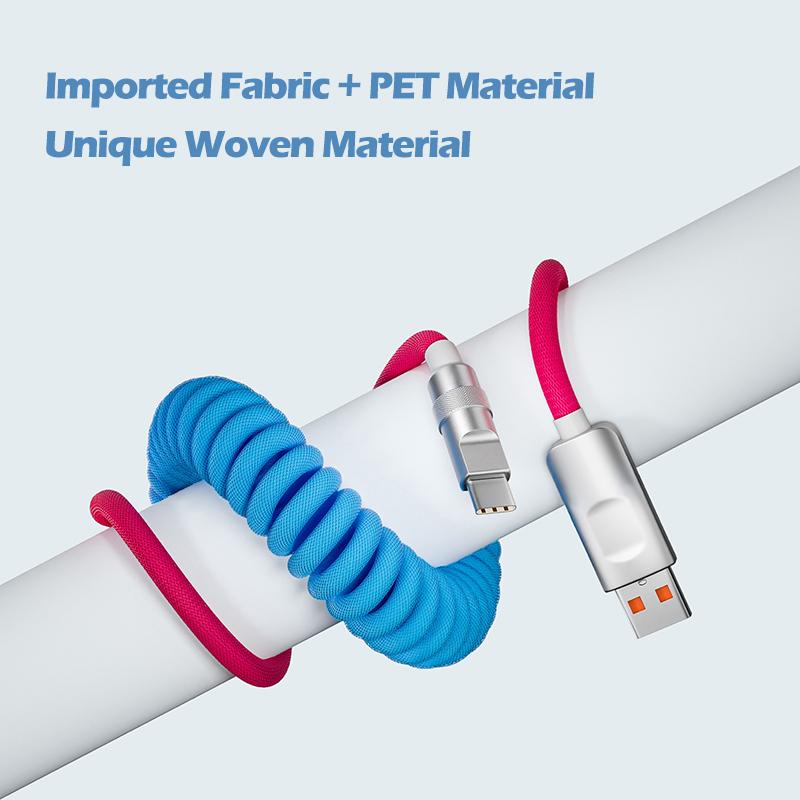 120 Вт пружинный зарядный кабель для быстрой зарядки, растягивающийся кабель для передачи данных USB-Type C, кабель для быстрой зарядки iPhone 15, Samsung, Huawei, Android