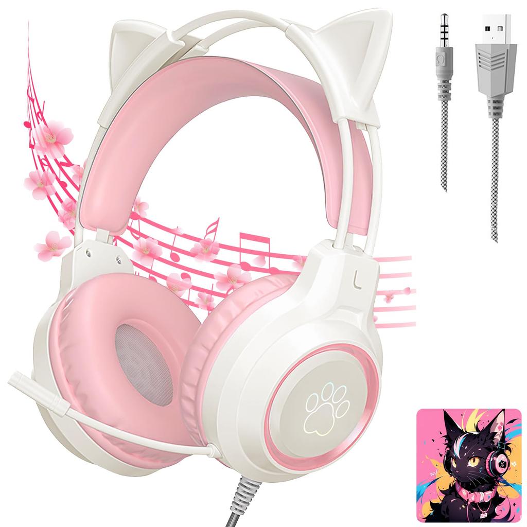 Cat Ear Gaming Wired Gaming Cat Ear Over Ear Cute Cat LED Color 2m Freely Cat Ears Directional Sound Collection Work from New Gift Headphones,